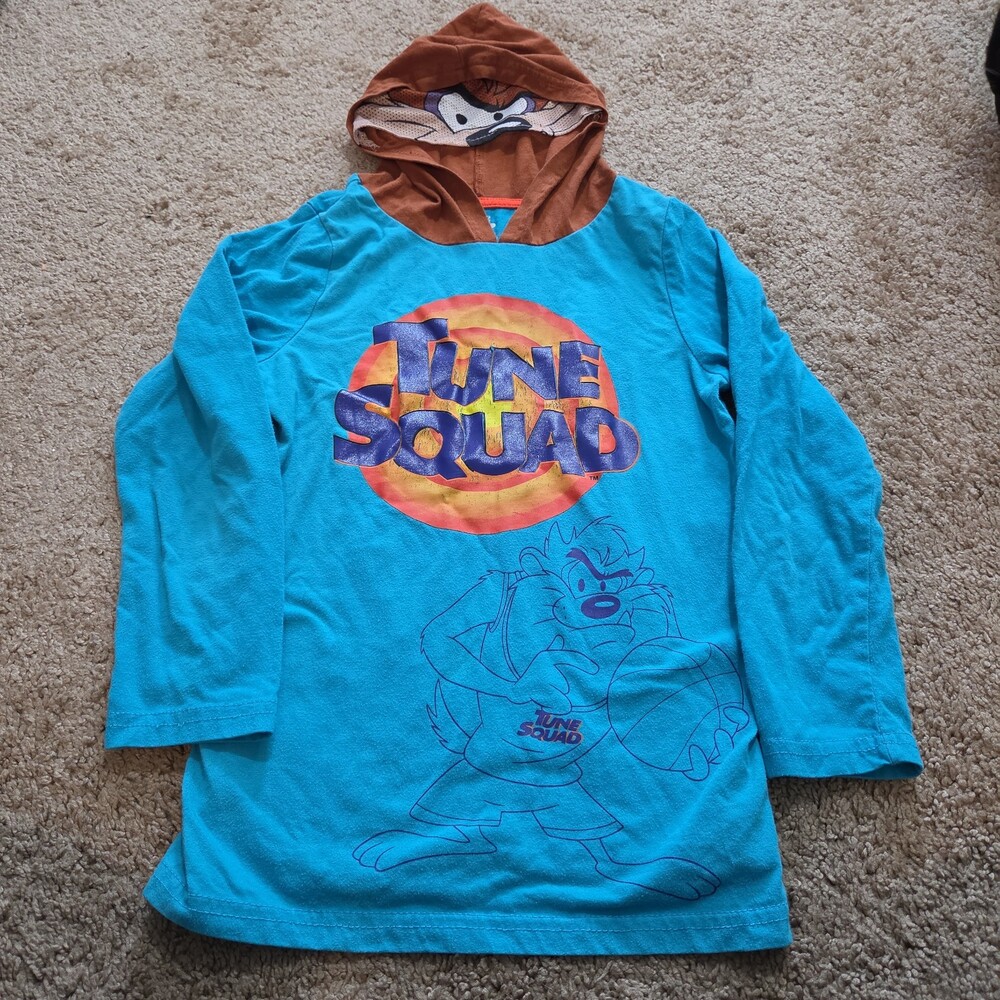 Space Jam Taz Boys Hooded Shirt 10 Tune Squad Deep Teal 2021 - Picture 13 of 16